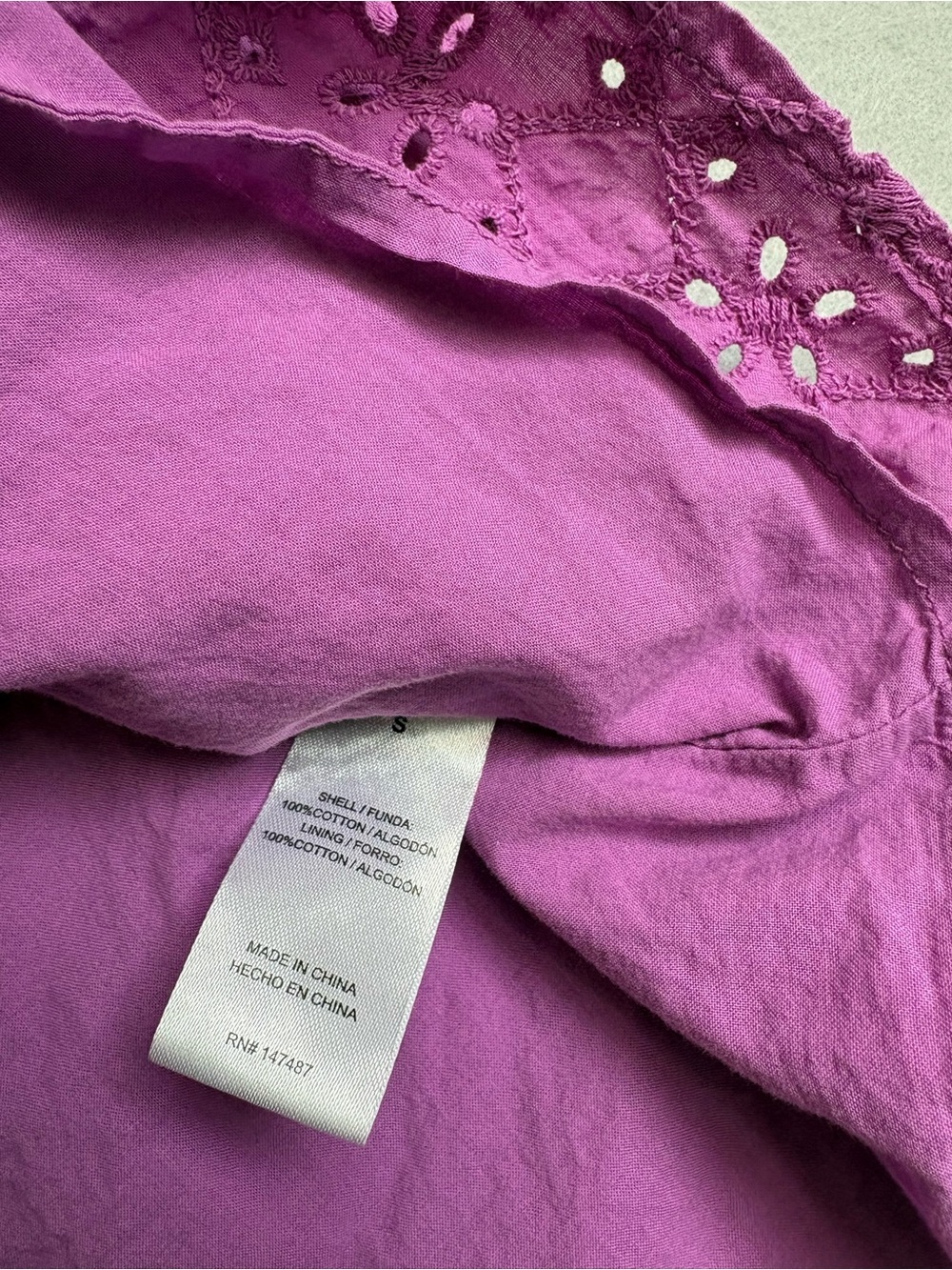 Draper James Violet Eyelet V-Neck Puff Short Sleeve Top 100% cotton sz S - Picture 5 of 8
